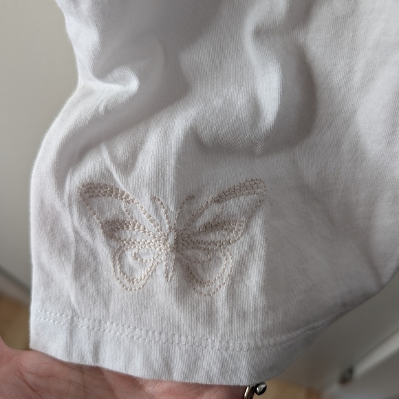 Johnny Was White V-neck Cotton Long Sleeve Top Sz L - Picture 5 of 6